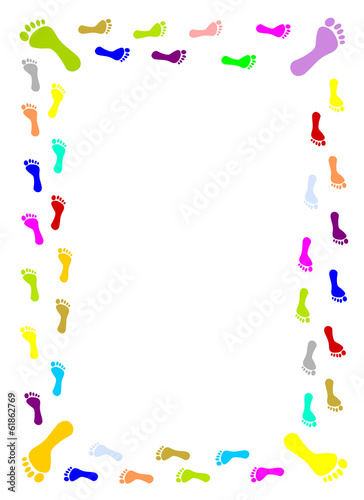 Colourful foot prints border .