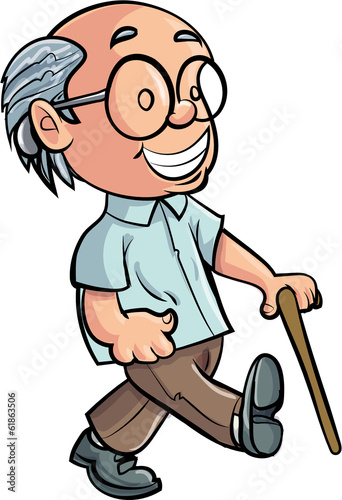 Cartoon Grandfather walking with a stick