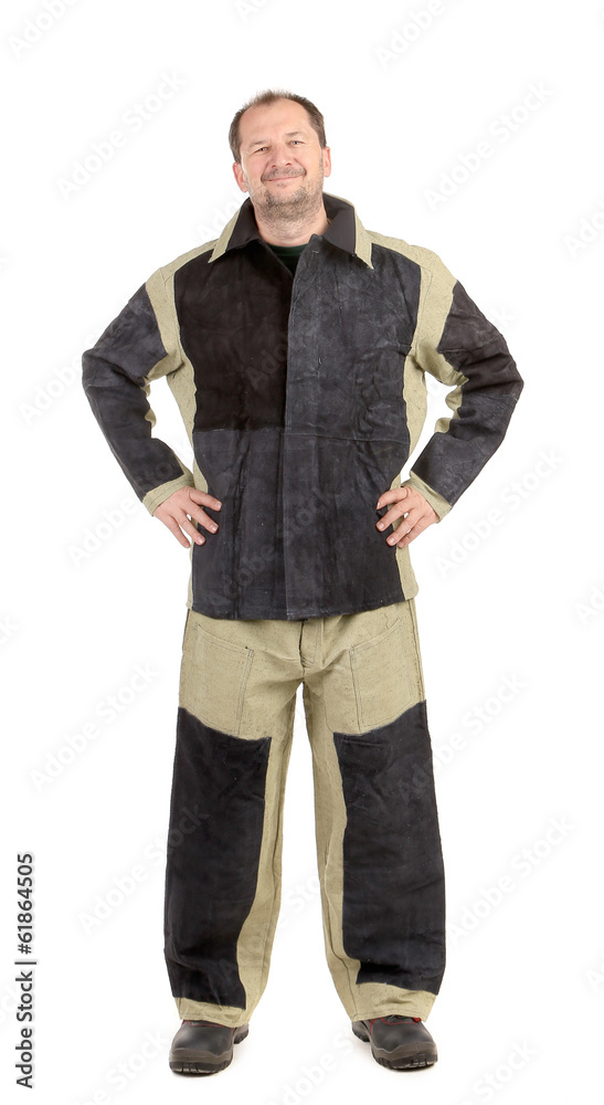 Men in welding clothes. Men in welding clothes.