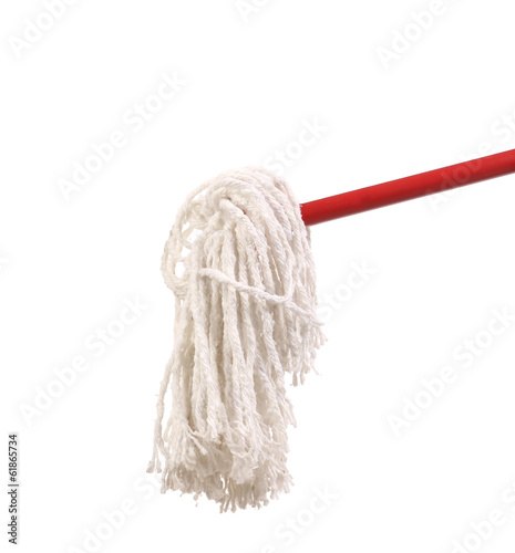 Closeup of red mop for cleaning.