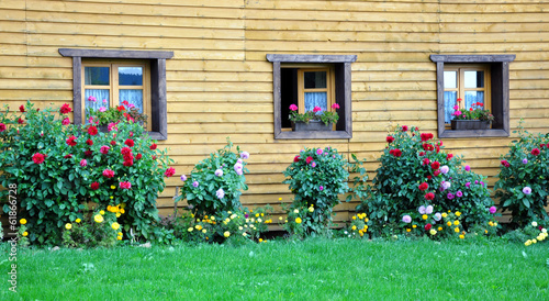 Fototapeta Naklejka Na Ścianę i Meble -  Garden House and blooming flowers