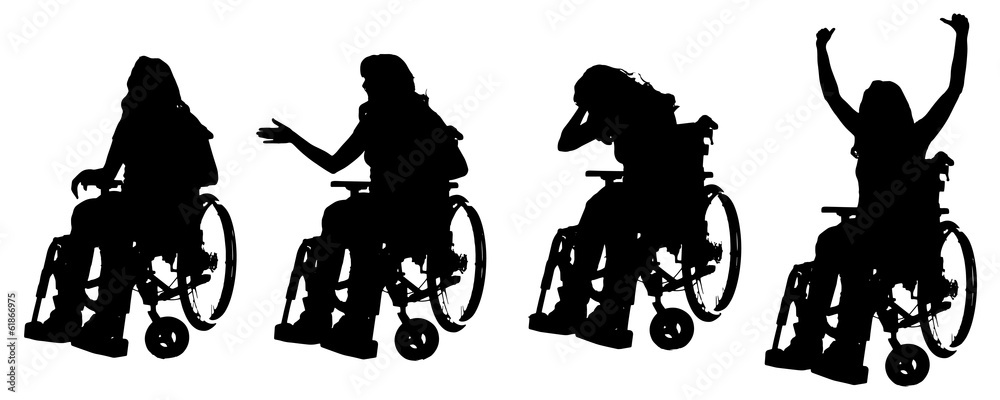 Vector silhouettes of people in a wheelchair.