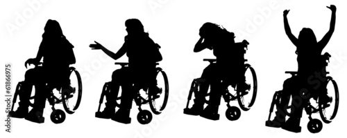 Vector silhouettes of people in a wheelchair.