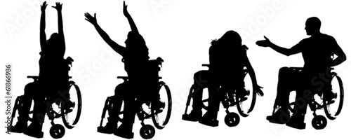 Vector silhouettes of people in a wheelchair.