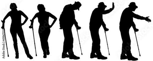 Vector silhouette of the old people.