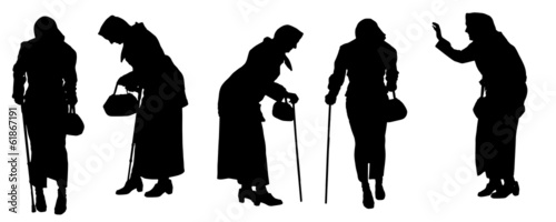 Vector silhouette of the old woman.