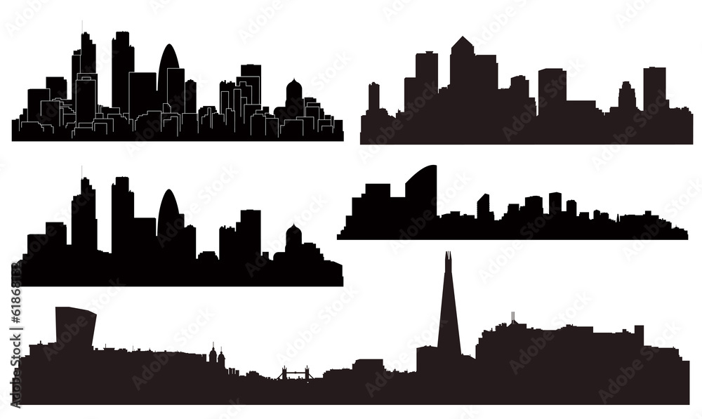 Vector London city silhouettes.