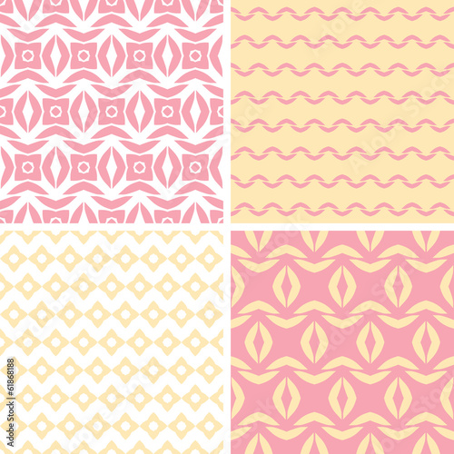 Vector set of four tribal pink and yellow abstract geometric