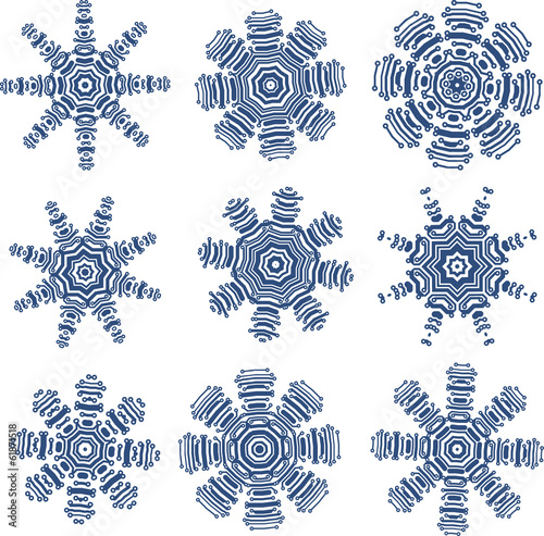 Set of snowflakes in PCB-layout style