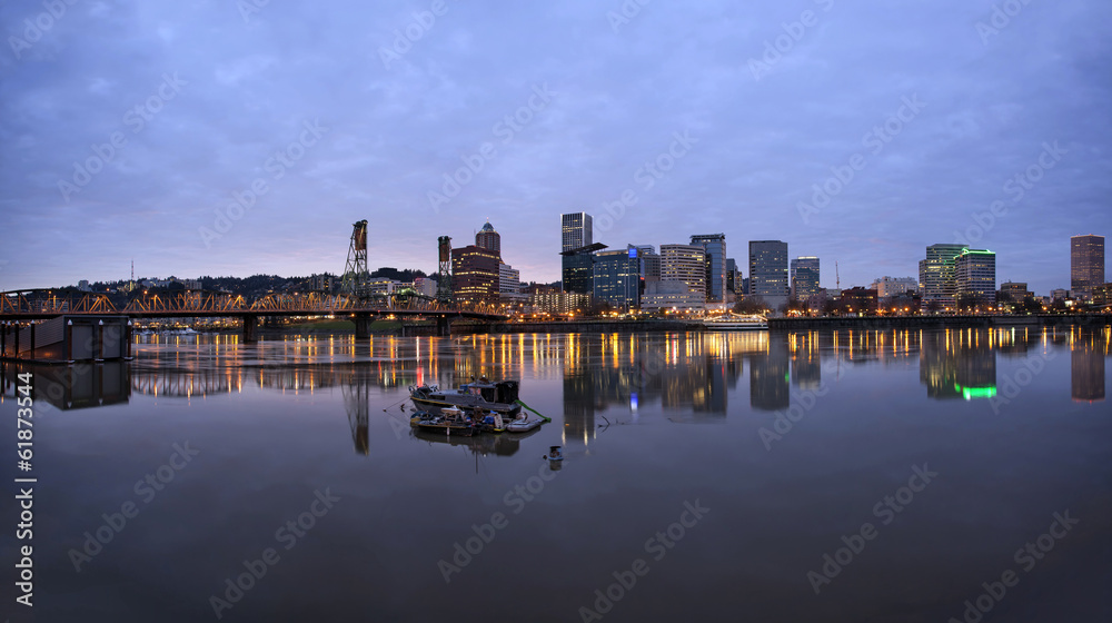 Portland Oregon Downtown Waterfront at Dusk