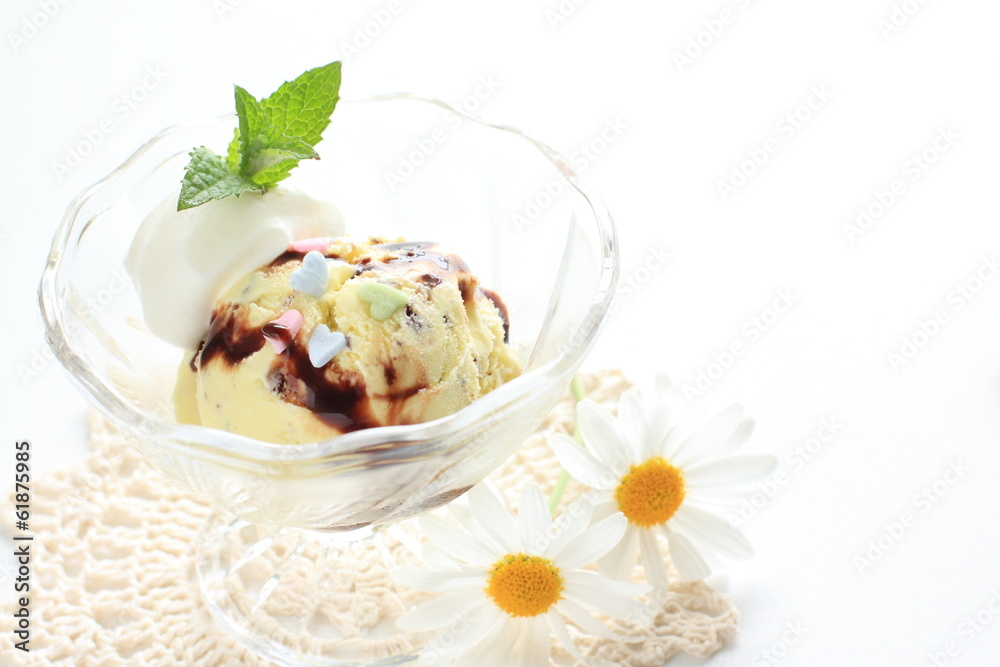 Vanilla ice cream with flower on background Vanilla ice cream with flower on background