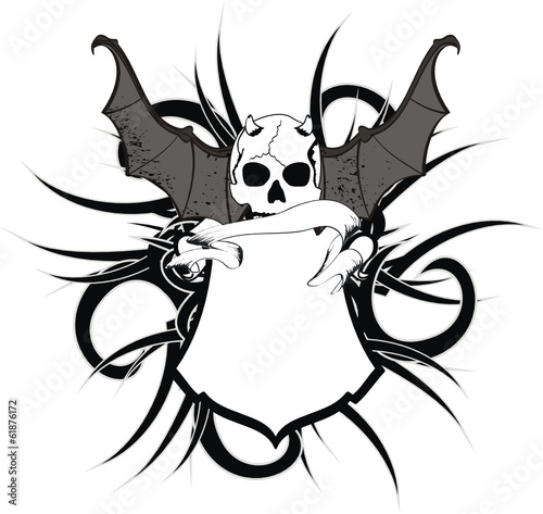 skull bat wings sticker tattoo heraldic shield7