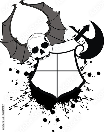 skull bat wings sticker tattoo shield photo