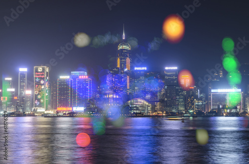 Hong Kong city skyline at night over Victoria Harbor