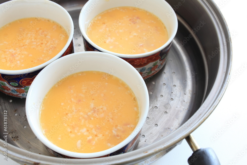 cooking of chinese food, mince chicken in steamed egg cooking of chinese food, mince chicken in steamed egg