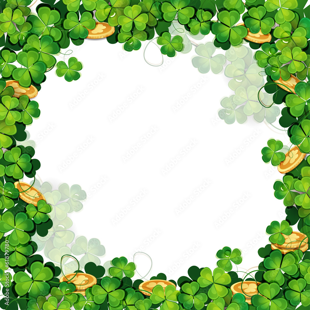 St. Patrick's Day frame with clover and golden coins. St. Patrick's Day frame with clover and golden coins.