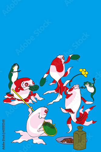 歌川国芳 金魚 酒のざしきのイラスト