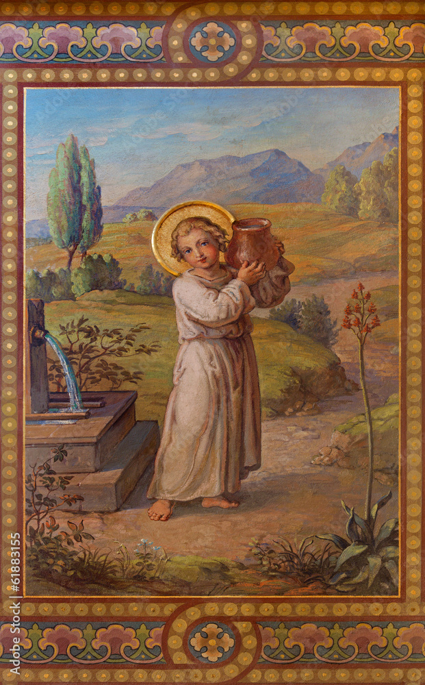 Fototapeta premium Vienna - Fresco of little Jesus as well of water of life