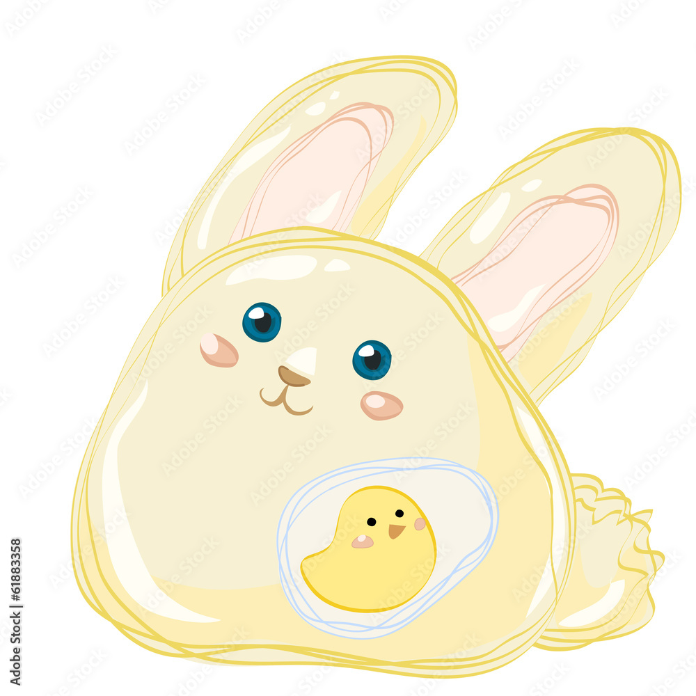 Obraz premium Easter bunny with egg and chicken