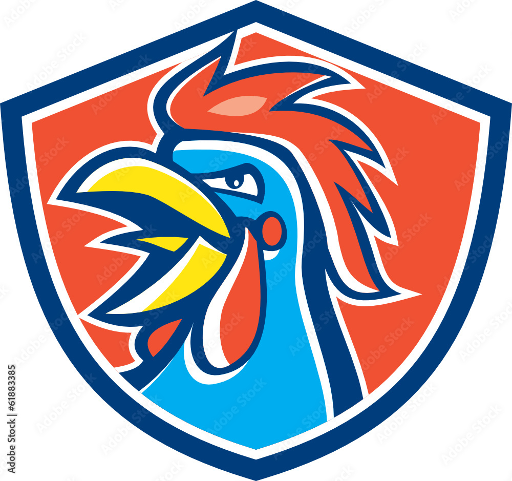 Obraz premium Cockerel Rooster Crowing Head Shield
