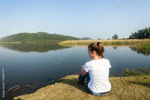 Teen Girl Relax River Lagoon
