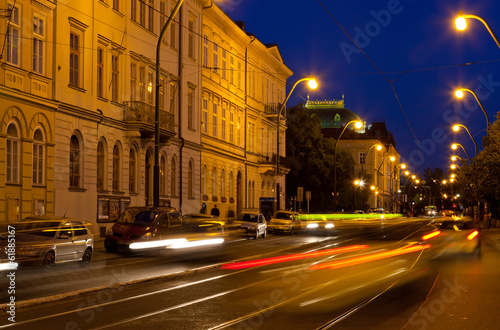 Transport on Vltava Embankment at night , Prague