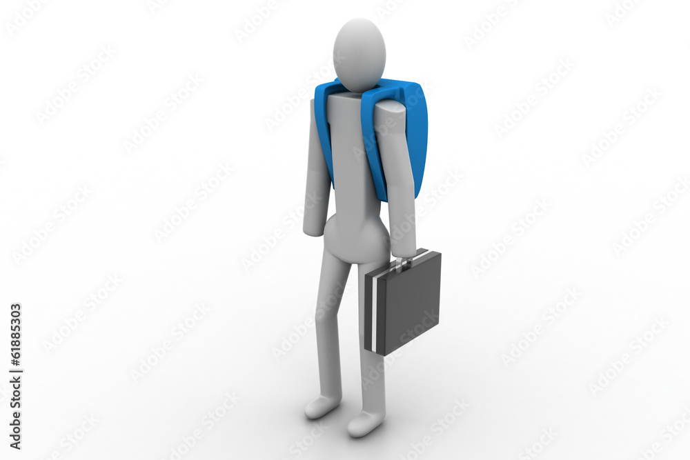 3d person with suitcase with bag 3d person with suitcase with bag