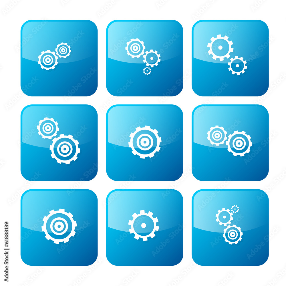 Vector Cogs - Gears Blue Icons Set Isolated on White Background
