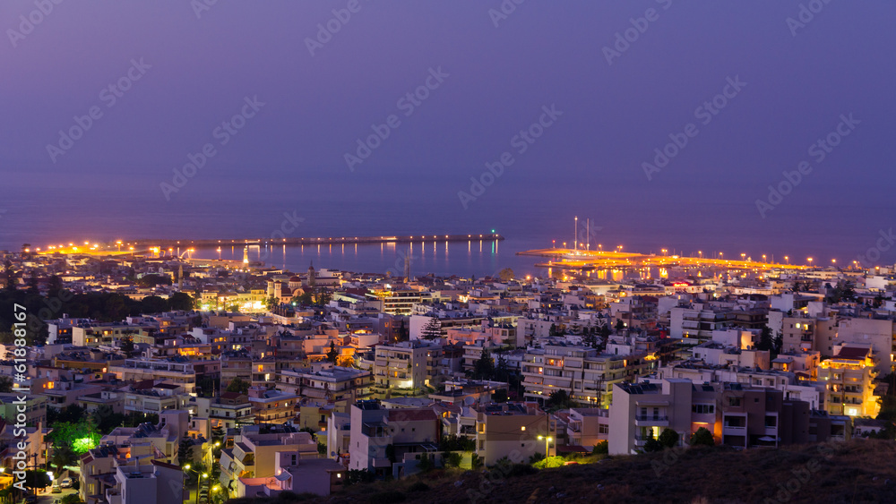 Rethymno harbor at twilight, island of Crete