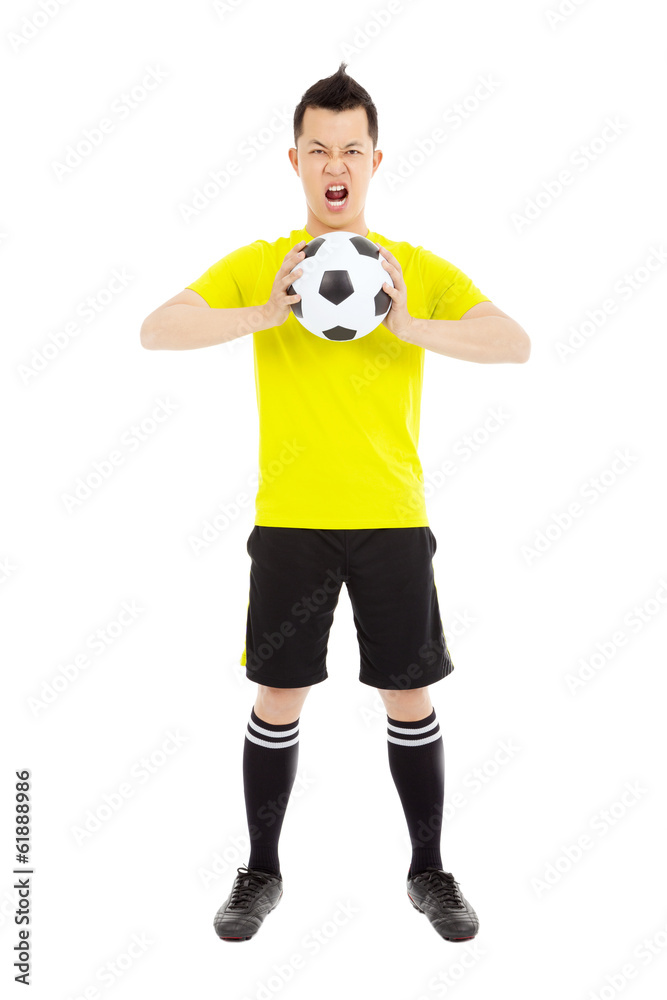 soccer player exclaimed and holding a soccer soccer player exclaimed and holding a soccer