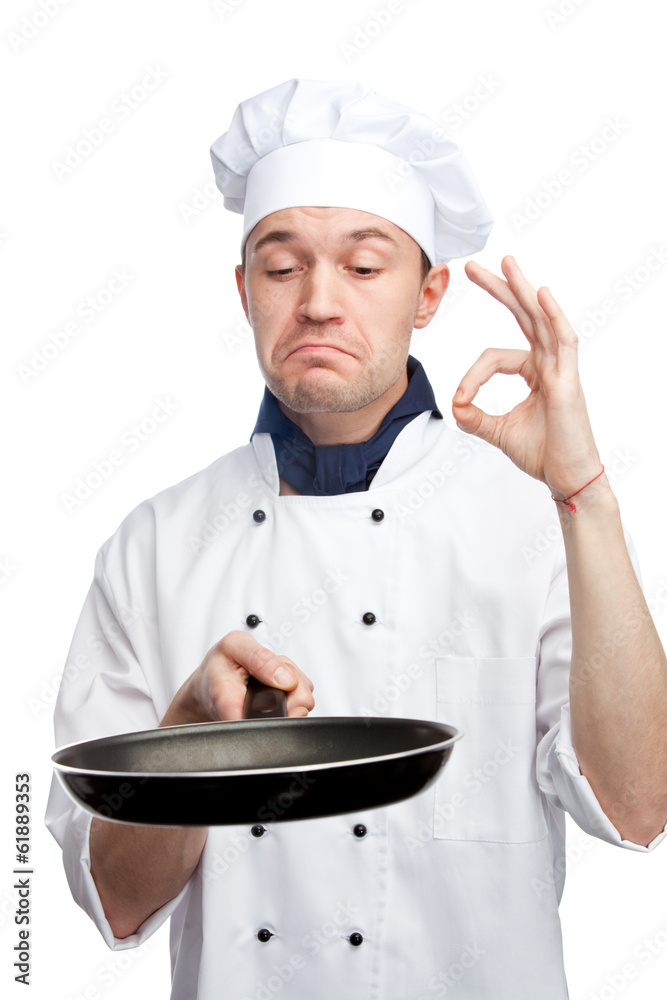 chef holding pan chef holding pan