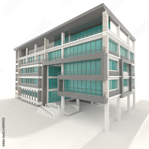 Side of 3D condominium exterior design in white background