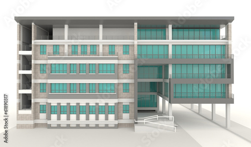 3D condominium architecture exterior design in white background