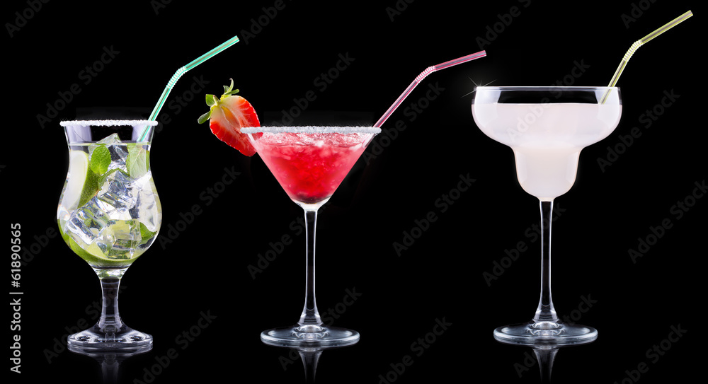 alcohol cocktail set with summer fruits alcohol cocktail set with summer fruits