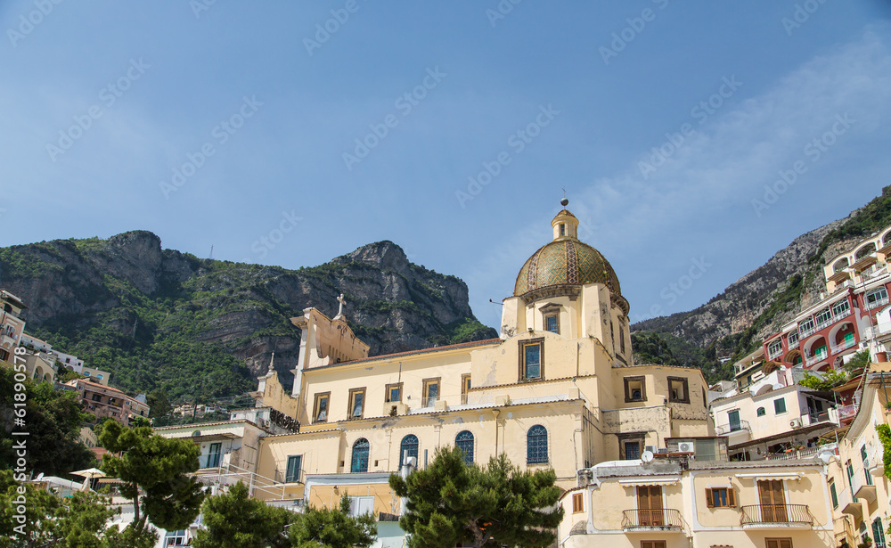 Yellow Plaster Building with Gold Dome in Positano