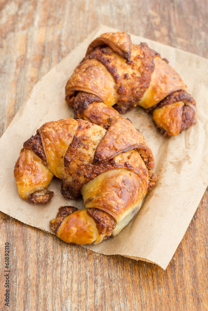 Fresh and tasty croissants with nuts