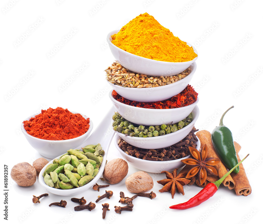 spices and herbs isolated on white - obrazy, fototapety, plakaty 