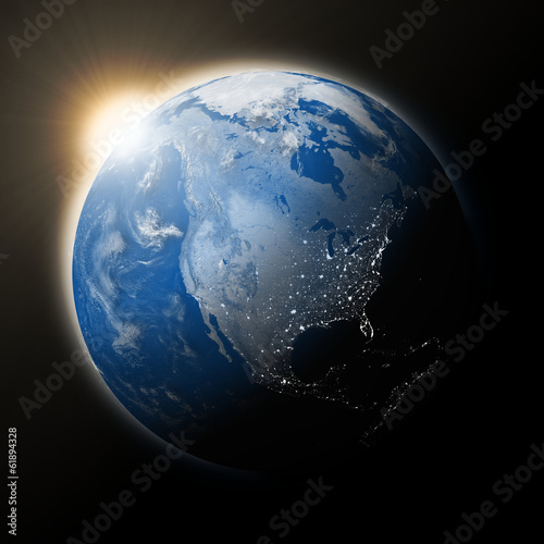 Sun over North America on planet Earth
