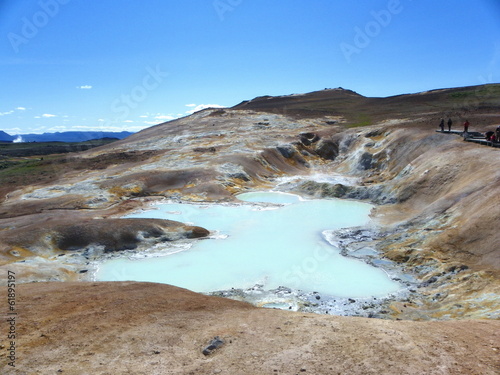 Icelandic landscape with lake and mudpot