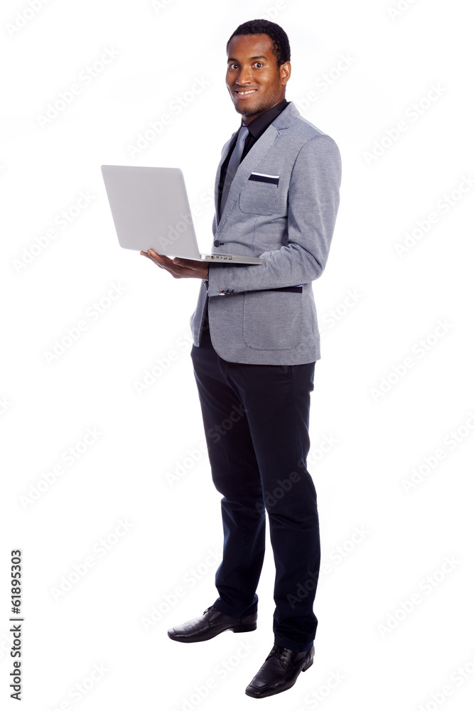 Business man with a laptop, isolated over a white background Business man with a laptop, isolated over a white background