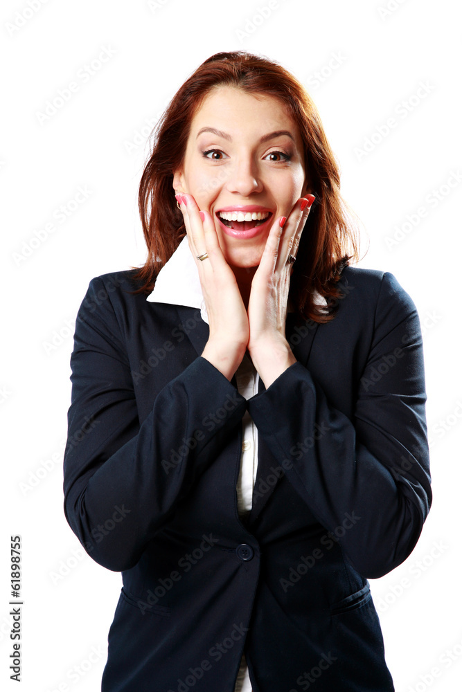 Portrait of laughing businesswoman isolated on white background Portrait of laughing businesswoman isolated on white background