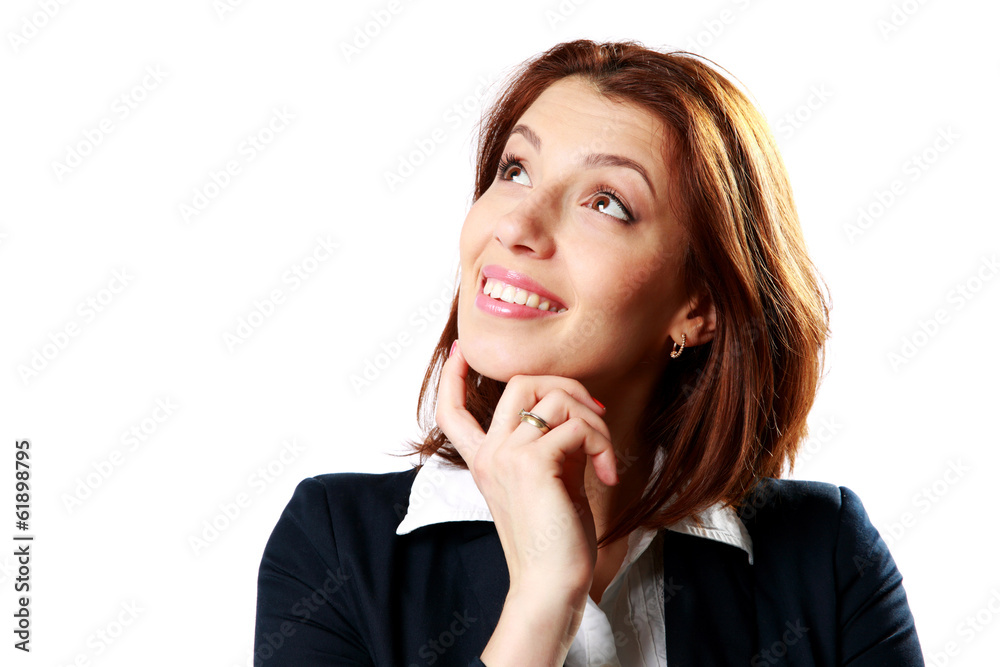 Portrait of a thoughtful businesswoman looking up at copyspace Portrait of a thoughtful businesswoman looking up at copyspace