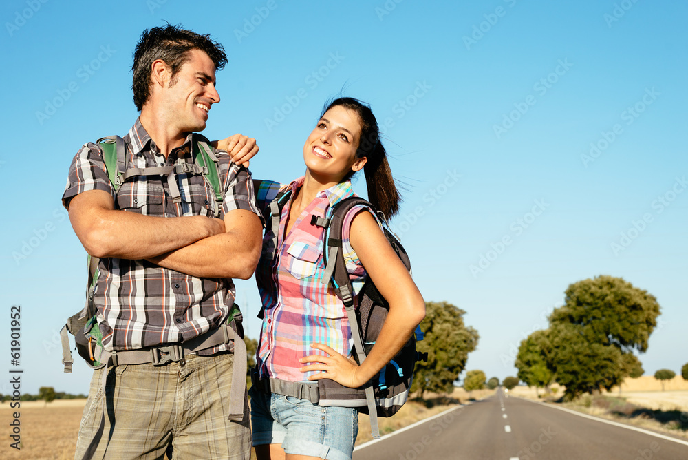 Fototapeta premium Young couple on hiking travel