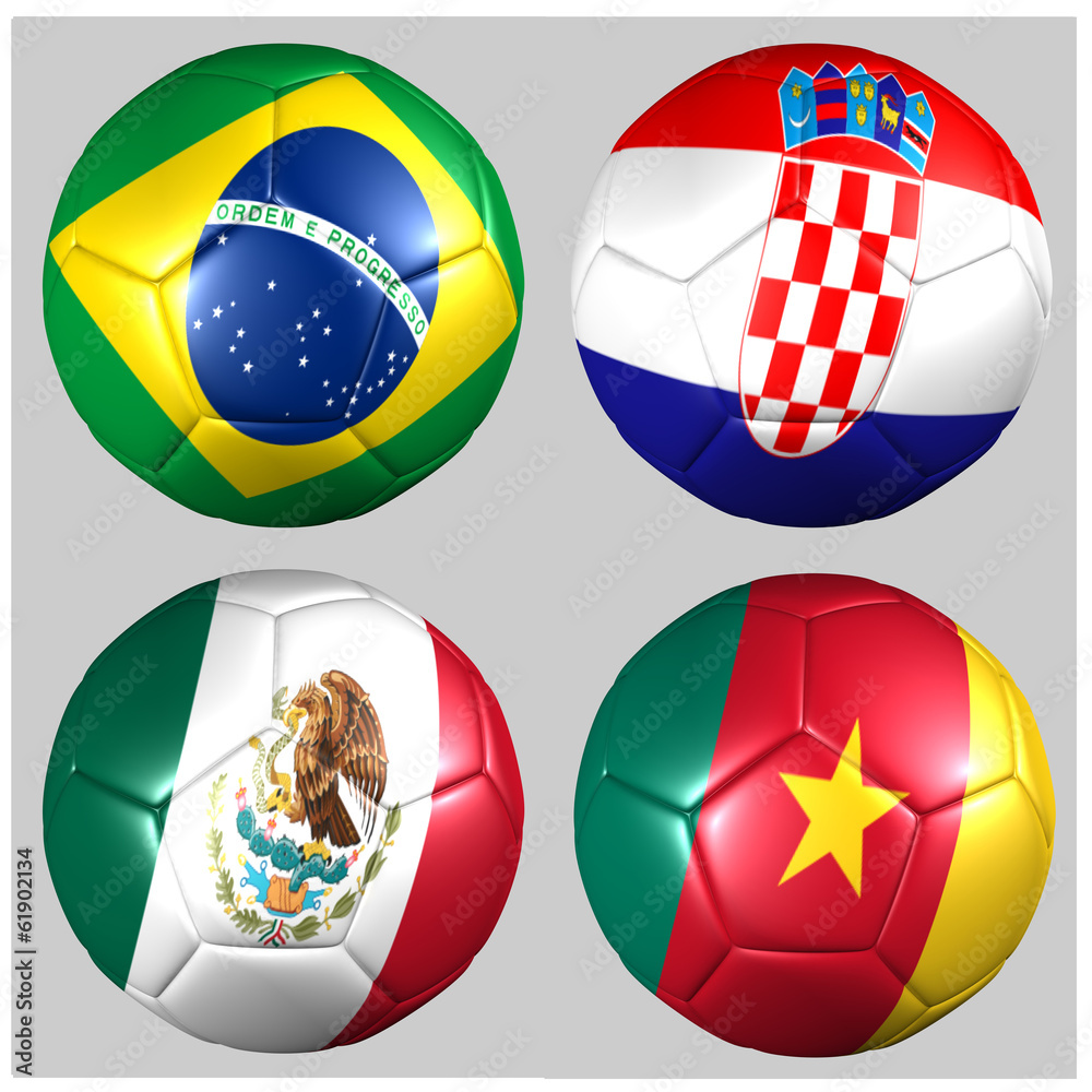 balones con banderas Grupo A Mundial 2014 fútbol foto de Stock | Adobe Stock