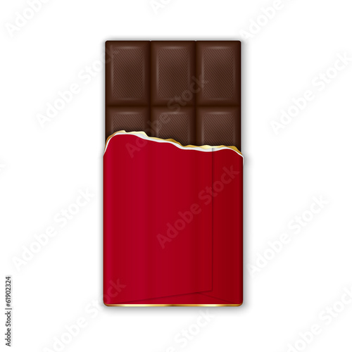 Chocolate Bar In Red Wrap With Golden Foil. Vector