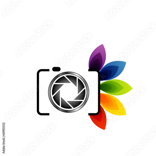 Photography logo- digital camera with colorful leaves