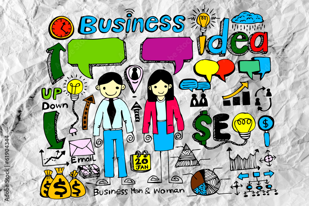 Hand doodle Business icon set idea