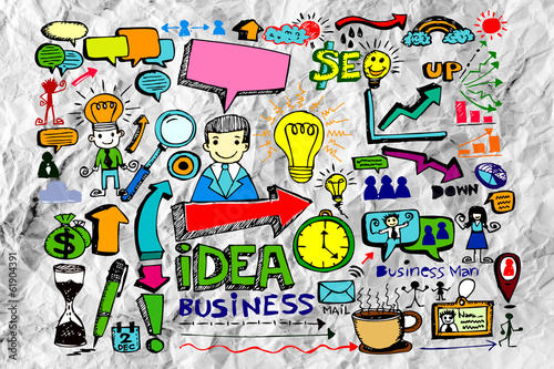 Hand doodle Business icon set idea