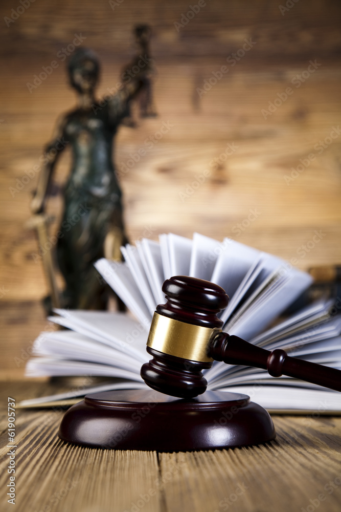 Mallet, legal code and scales of justice Mallet, legal code and scales of justice
