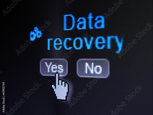 Information concept: Gears icon and Data Recovery on digital